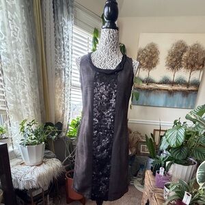EUC Simply Vera By Vera Wang Coffee Colored w/ Black Sequin Midi Dress